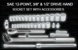 Urrea Wrench and Socket Set, SAE, Metric, 1/2" Drive, 3/8" drive, sockets